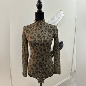 Olive green animal print Long Sleeve Bodysuit